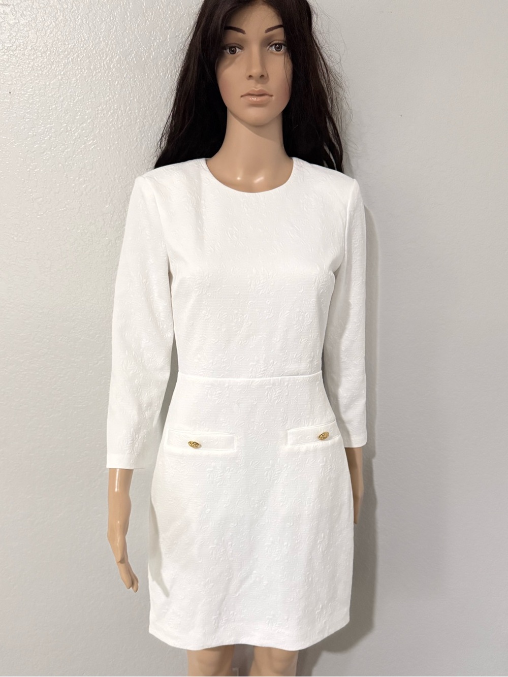 Veronica Beard White Long-Sleeve Mini Shift Dress - Picture 6 of 10
